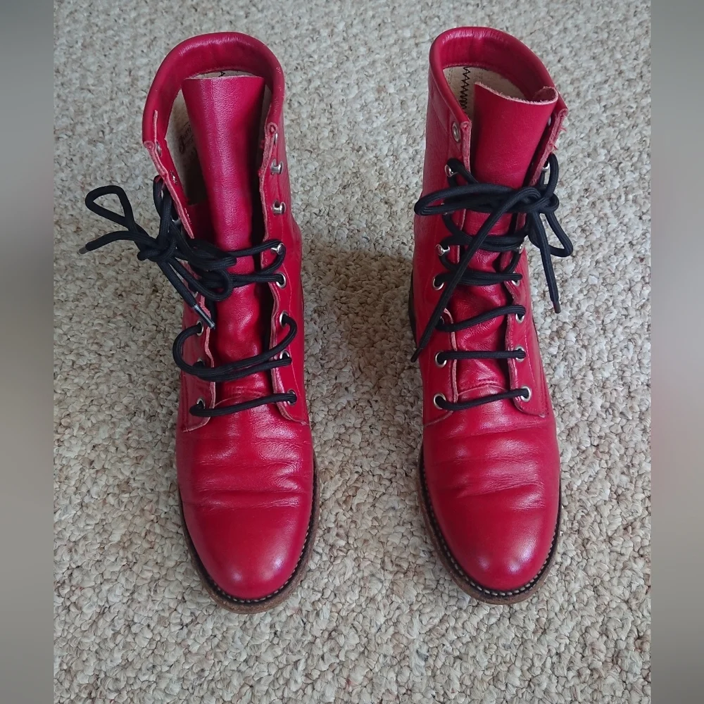 Justin red leather lace-up Packer boots SIZE 6